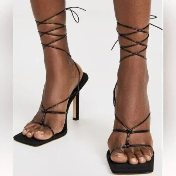 Good American Black Strappy Neoprene Ultra High Heel Womens Size 8.5 NIB - Picture 1 of 7